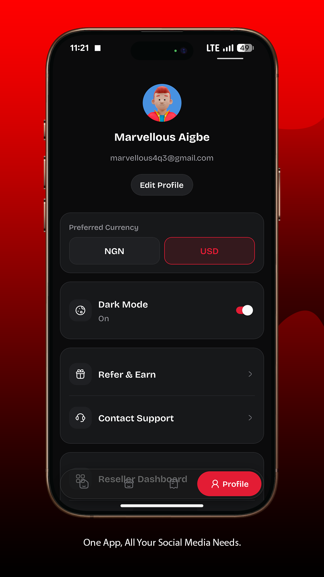 THEARVE SMM Profile screen