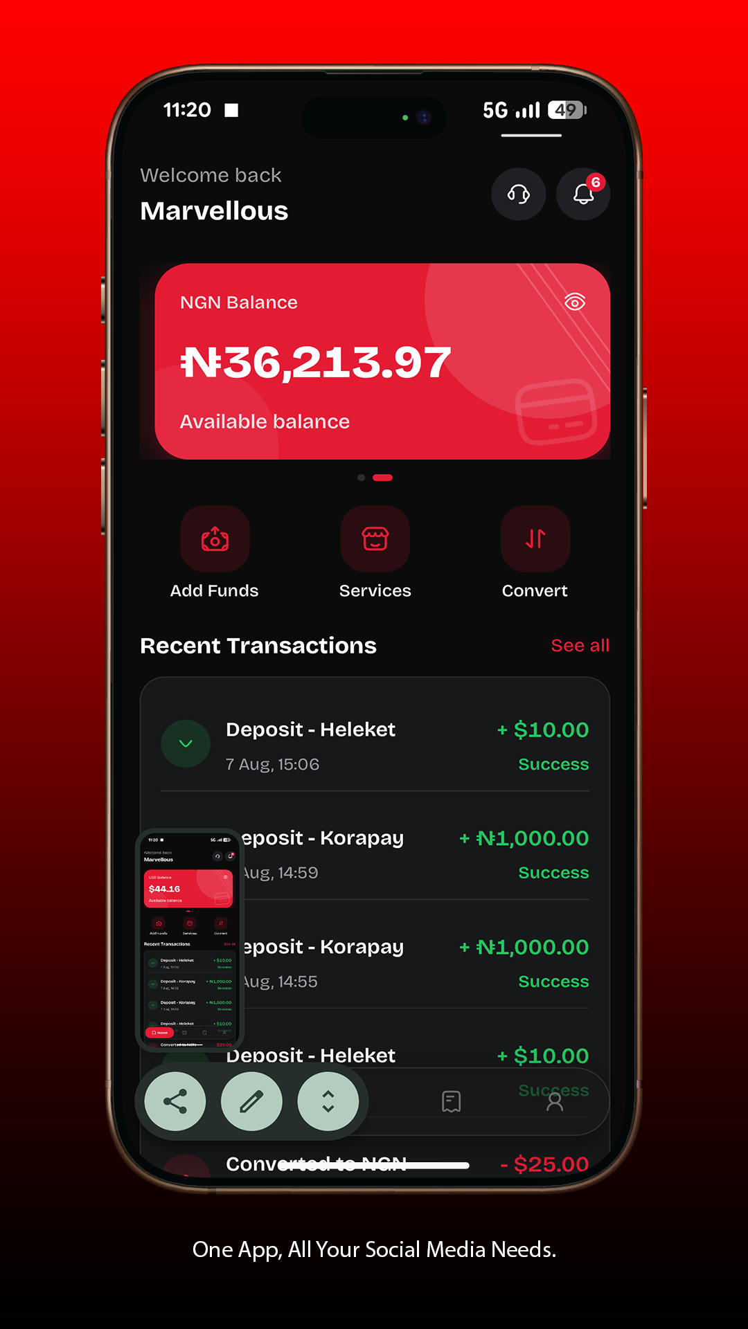 THEARVE SMM Dashboard with NGN balance